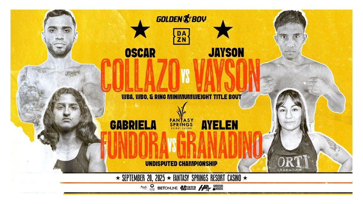 Oscar Collazo, Gabriela Fundora to star in Sept. 20 doubleheader in Indio, California